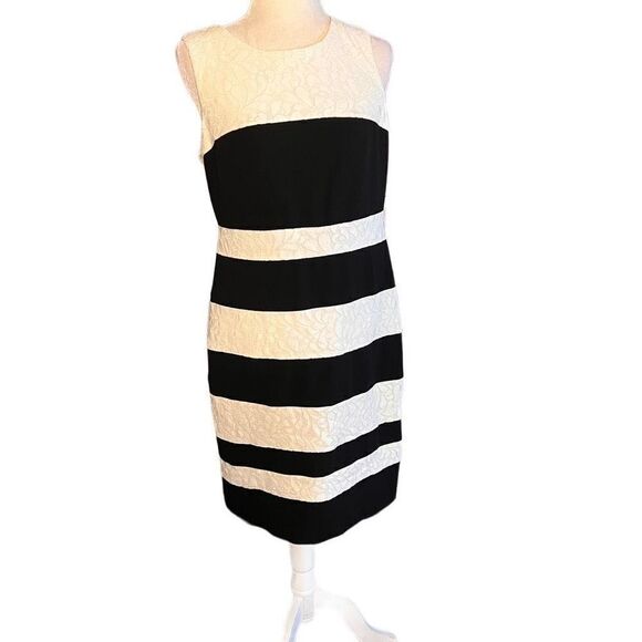 NWT Tommy Hilfiger black and white striped lace dress size 12 - Picture 1 of 5